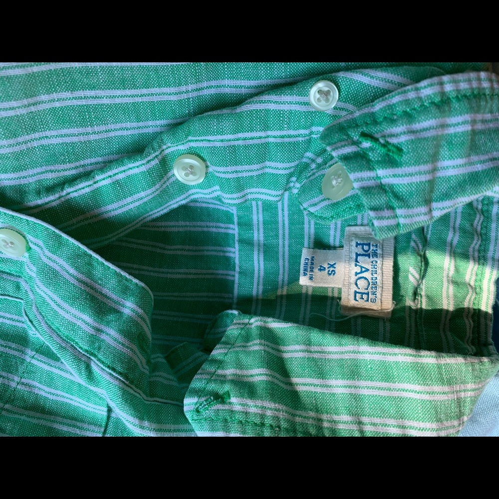 Green and white stripe linen cotton blend size XS
